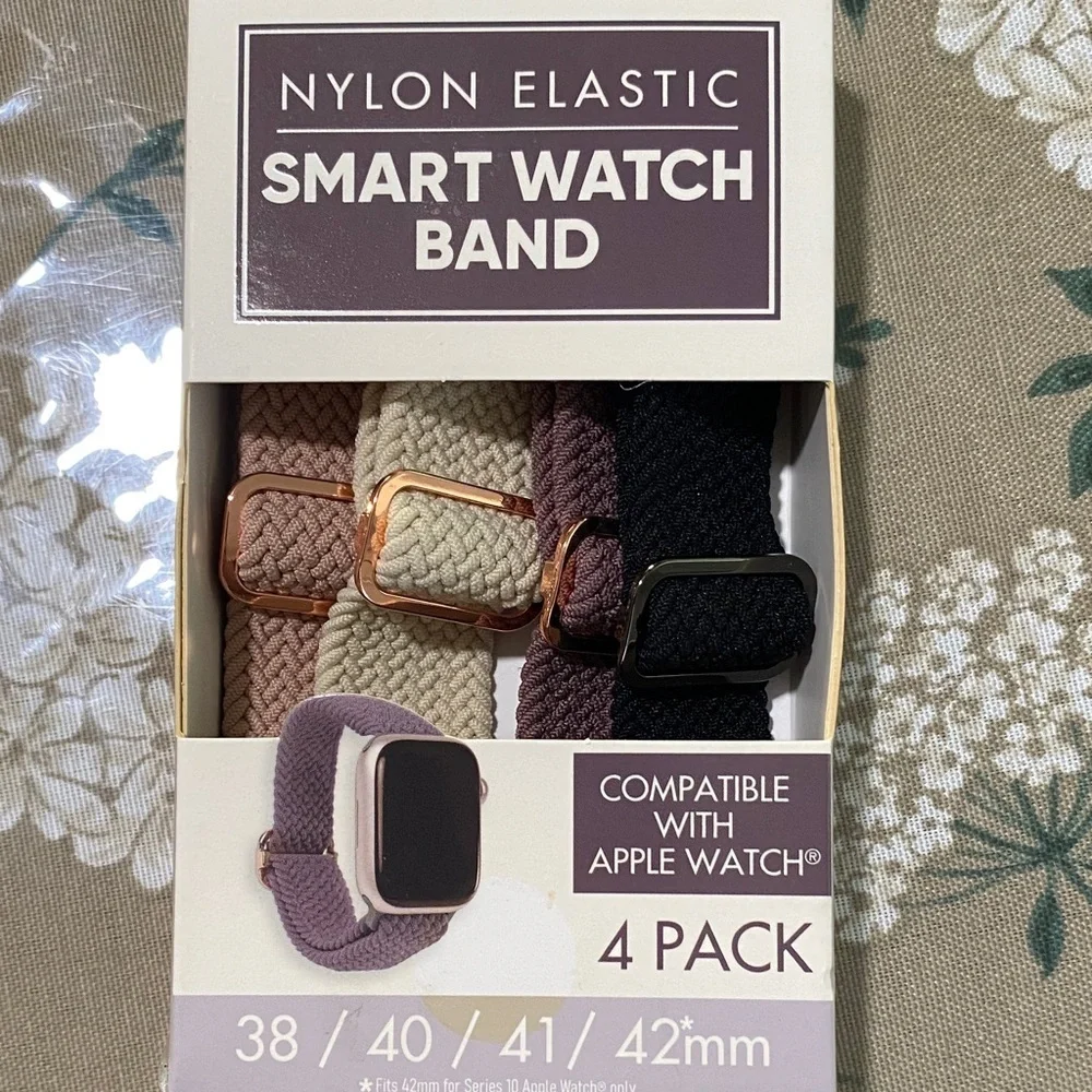 Nylon Elastic Smartwatch Band Set - Black, Brown, Tan, Cream
